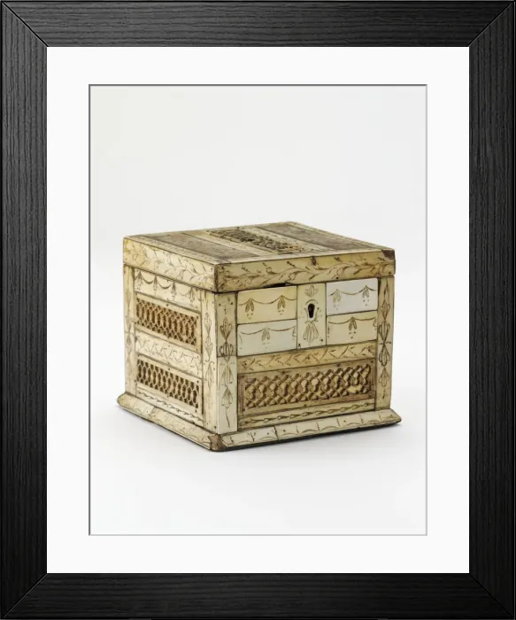 Framed Print : Tea caddy. Box or tea caddy made from deal and veneered with plates of Framed Print : Tea caddy. Box or tea caddy made from deal and veneered with plates of