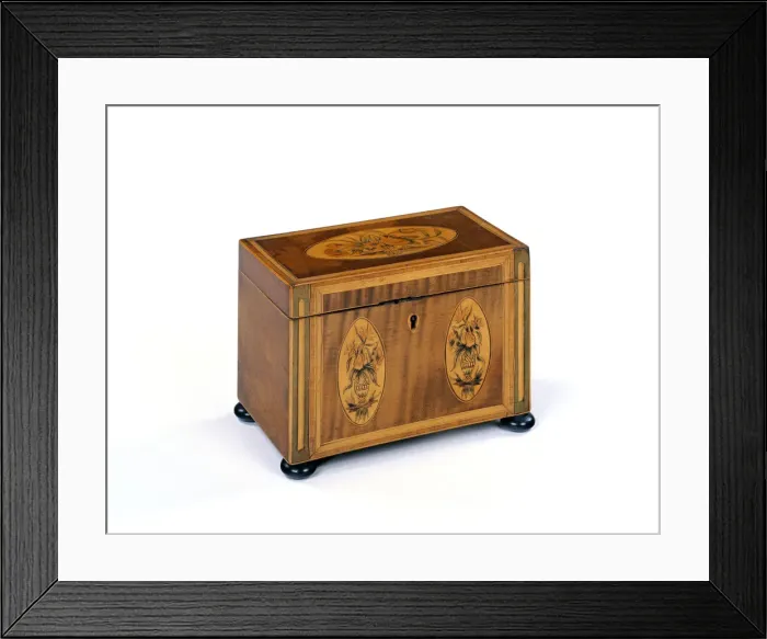 Framed Print : Tea caddy made from sycamore veneers, crossbanded with tulip, satinwood Framed Print : Tea caddy made from sycamore veneers, crossbanded with tulip, satinwood