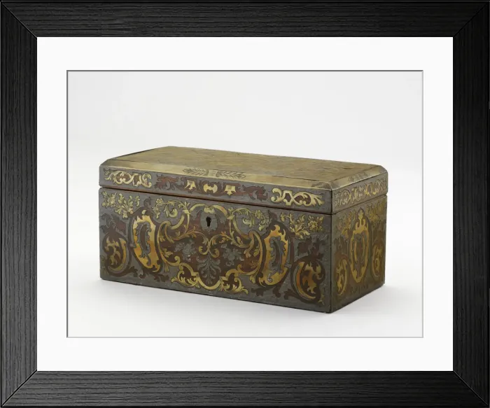 Framed Print : Tea caddy made from mahogany with two internal compartments, inlaid with brass Framed Print : Tea caddy made from mahogany with two internal compartments, inlaid with brass