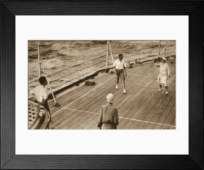 Framed Print : Duke and Duchess of York play Deck Tennis - HMS Renown Framed Print : Duke and Duchess of York play Deck Tennis - HMS Renown