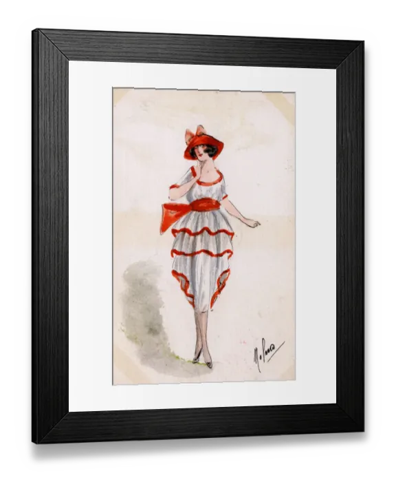 Framed Print : Stylish French Girl in red and white dress and red hat Framed Print : Stylish French Girl in red and white dress and red hat