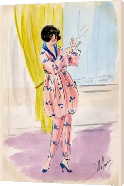Stylish French Girl in pink and blue pyjamas