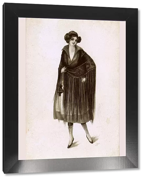 Italian girl in a stylish tasselled shawl