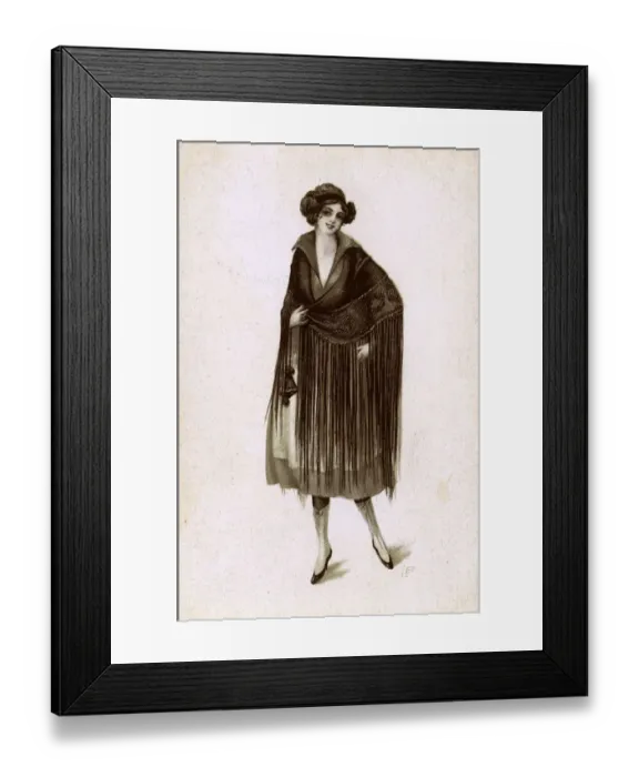 Framed Print : Italian girl in a stylish tasselled shawl Framed Print : Italian girl in a stylish tasselled shawl