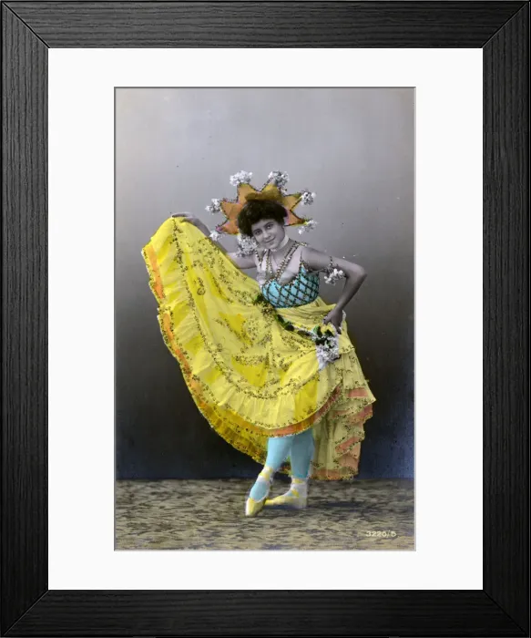 Framed Print : Fun card series of a British dancer in a wide-skirt costume Framed Print : Fun card series of a British dancer in a wide-skirt costume