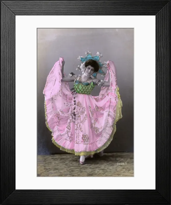 Framed Print : Fun card series of a British dancer in a wide-skirt costume Framed Print : Fun card series of a British dancer in a wide-skirt costume