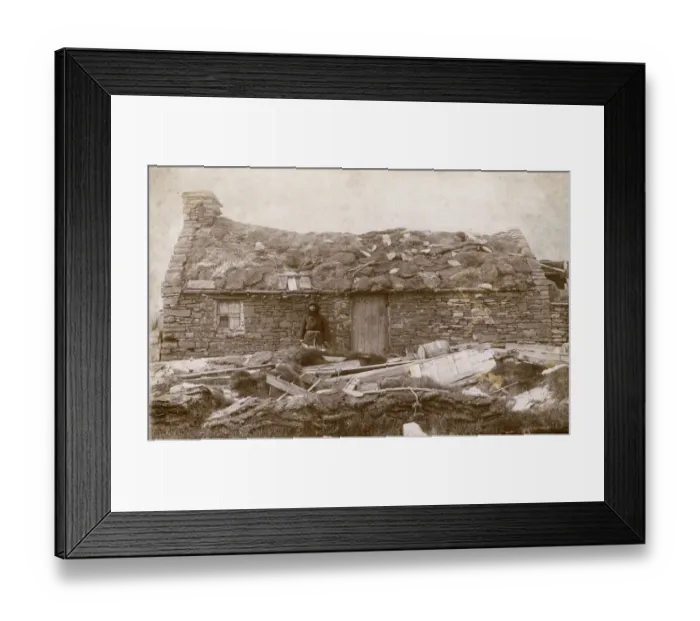 Framed Print : A Local Woman of the Orkney Islands outside her house