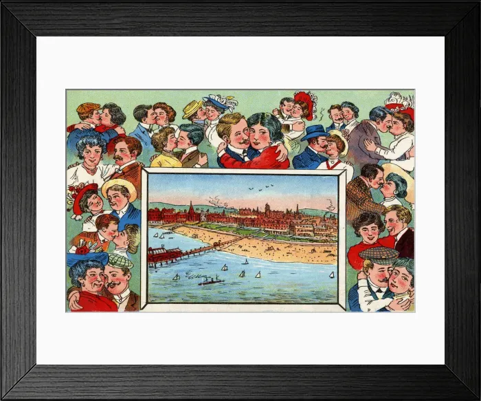 Framed Print : British Seaside scene, surrounded by kissing couples Framed Print : British Seaside scene, surrounded by kissing couples