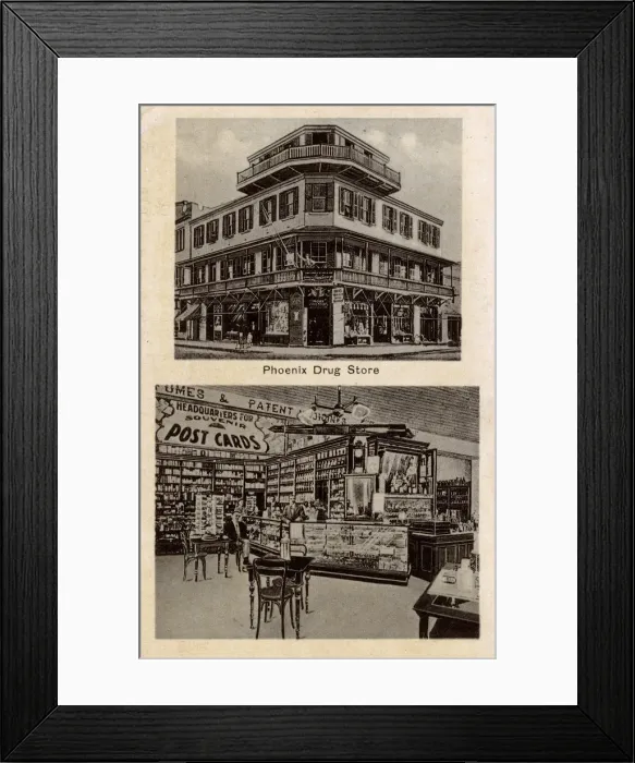 Framed Print : Interior and Exterior, Phoenix Drug Store, Hamilton, Bermuda Framed Print : Interior and Exterior, Phoenix Drug Store, Hamilton, Bermuda