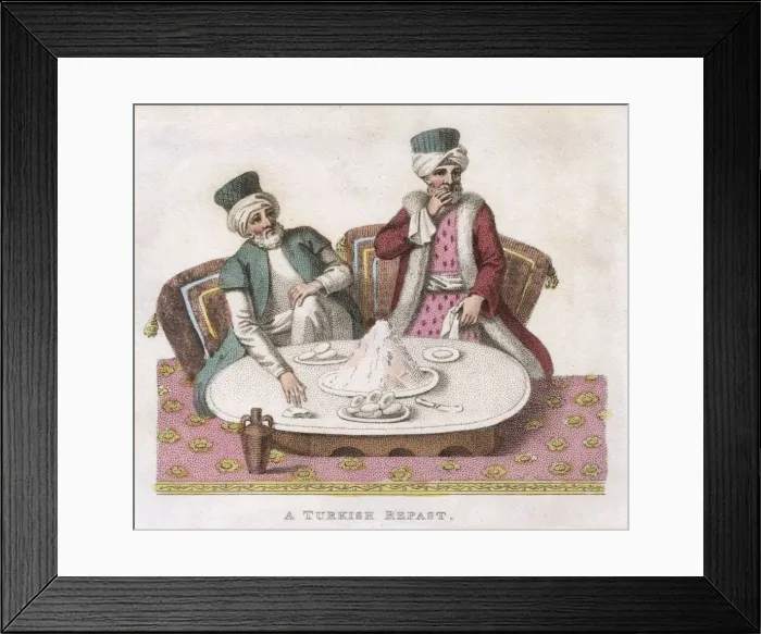 Framed Print : Two men having a Turkish breakfast of yogurt and buns Framed Print : Two men having a Turkish breakfast of yogurt and buns