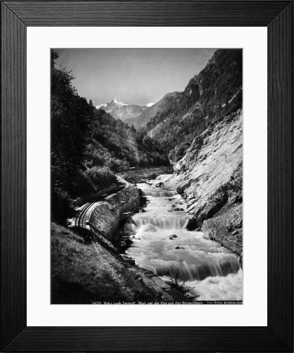 Framed Print : The Visp-Zermatt Railway Line by River Rhone, Switzerland Framed Print : The Visp-Zermatt Railway Line by River Rhone, Switzerland