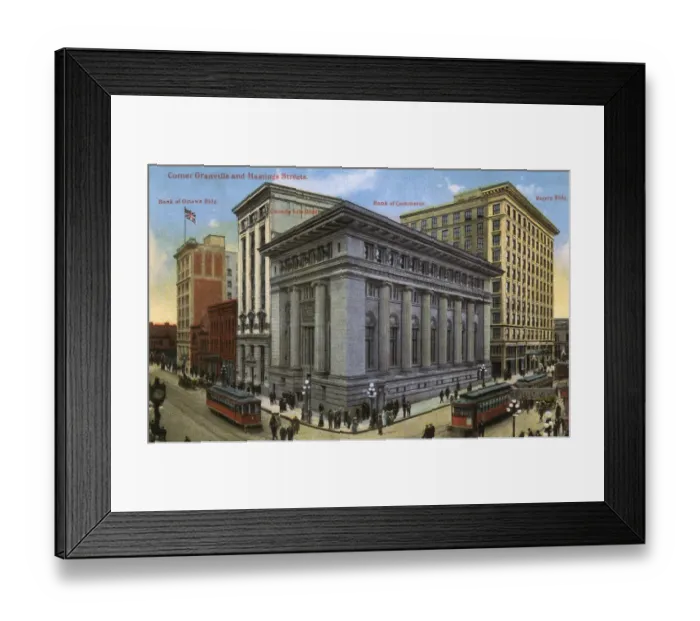 Framed Print : Vancouver, Canada - Corner of Granville and Hastings Streets Framed Print : Vancouver, Canada - Corner of Granville and Hastings Streets