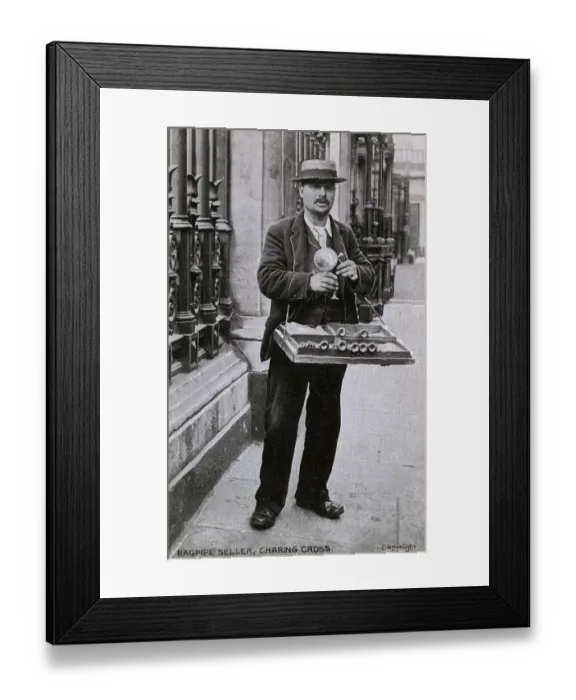 Framed Print : Bagpipe Seller, Charing Cross, London
