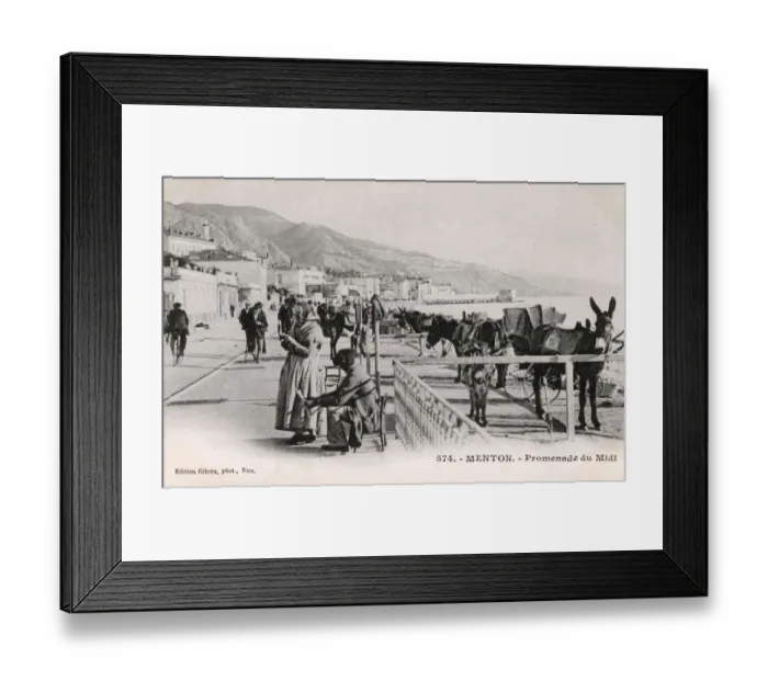 Framed Print : Menton, France - Promenade de Midi - Mules on the beach Framed Print : Menton, France - Promenade de Midi - Mules on the beach