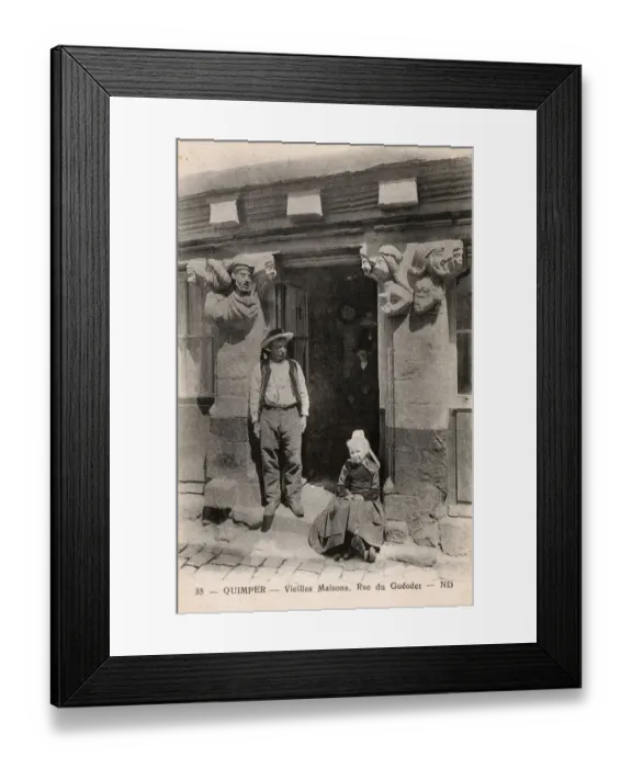 Framed Print : Man and daughter - Doorway of Old House - Quimper, France