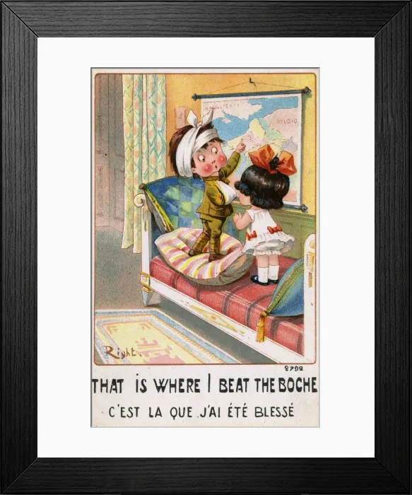 Framed Print : WW1 era Comic Postcard - Where I beat the Boche Framed Print : WW1 era Comic Postcard - Where I beat the Boche