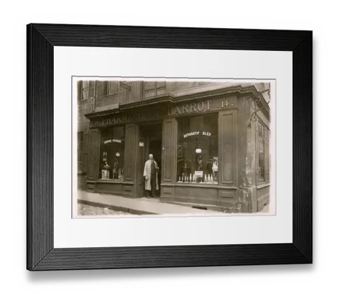Framed Print : Paris, France - A. Barrot standing outside his Chemist Shop Framed Print : Paris, France - A. Barrot standing outside his Chemist Shop