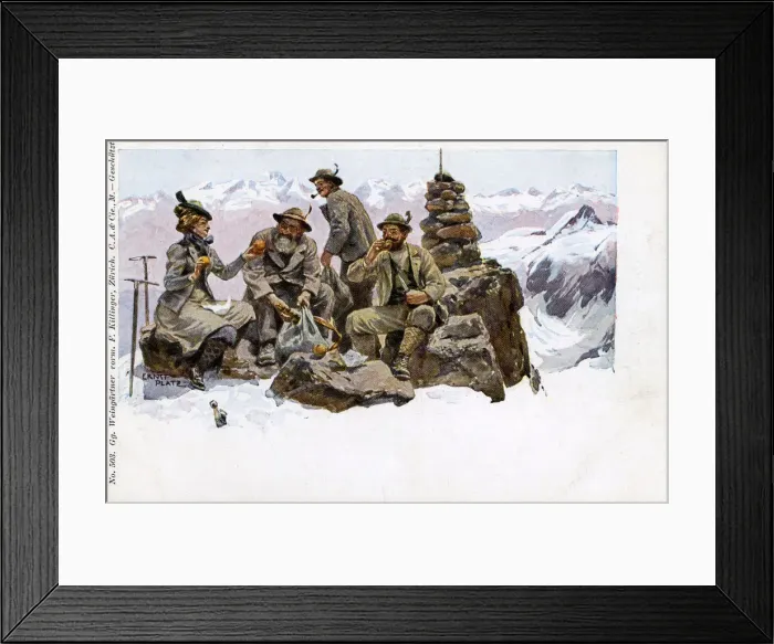 Framed Print : Picnic on the summit of a Swiss Alpine peak Framed Print : Picnic on the summit of a Swiss Alpine peak