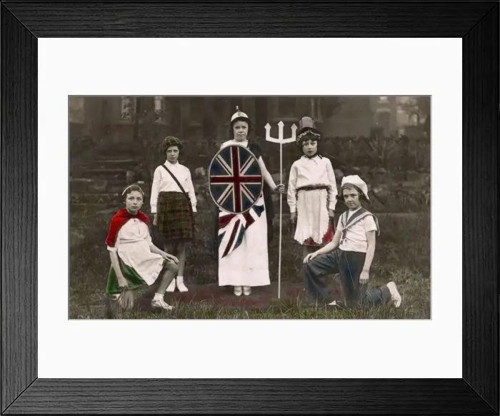 Framed Print : Five Patriotically-dressed children - WW1 era Framed Print : Five Patriotically-dressed children - WW1 era