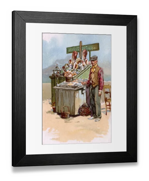 Framed Print : Italian Street Oyster Seller and General Fishmonger Framed Print : Italian Street Oyster Seller and General Fishmonger
