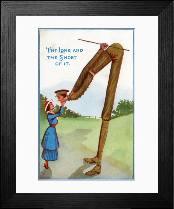 Framed Print : WW1 - Comic Postcard - The Long and the Short of it Framed Print : WW1 - Comic Postcard - The Long and the Short of it