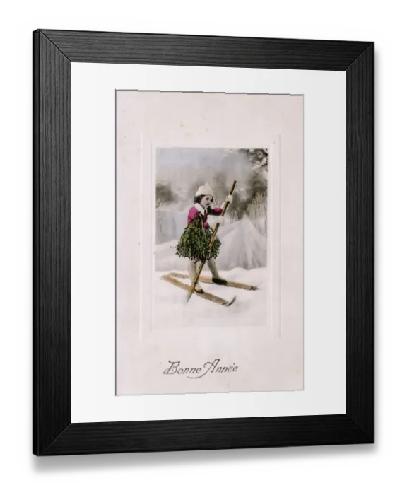 Framed Print : Christmas, Winter - Young girl on Skis brings home Mistletoe Framed Print : Christmas, Winter - Young girl on Skis brings home Mistletoe