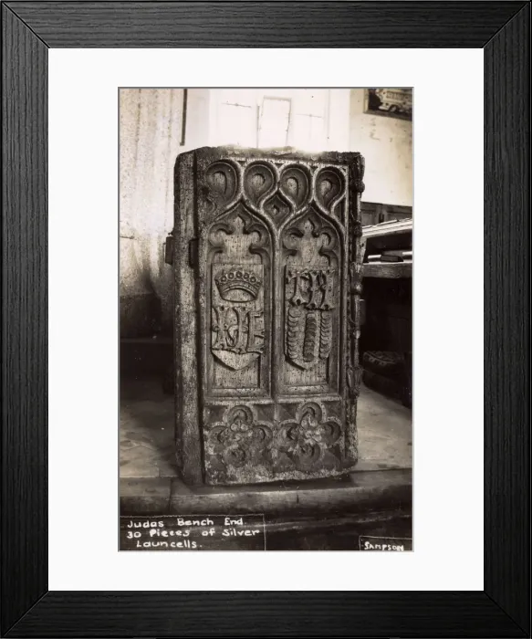 Framed Print : Launcells, Cornwall - Judas Bench End - 30 Pieces of silver Framed Print : Launcells, Cornwall - Judas Bench End - 30 Pieces of silver