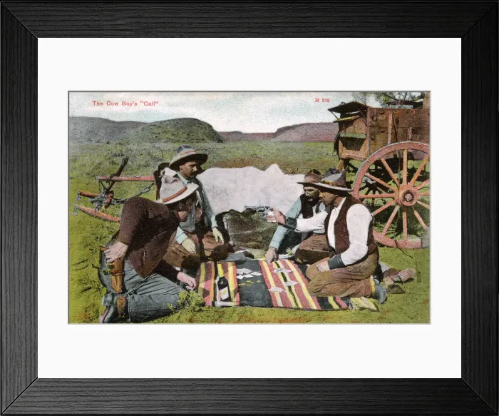 Framed Print : USA - Montana Cowboys have a little disagreement over cards Framed Print : USA - Montana Cowboys have a little disagreement over cards