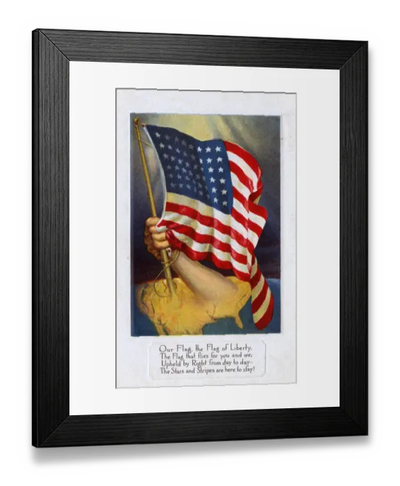 Framed Print : Patriotic WW1-era postcard - Stars and Stripes Flag - USA Framed Print : Patriotic WW1-era postcard - Stars and Stripes Flag - USA
