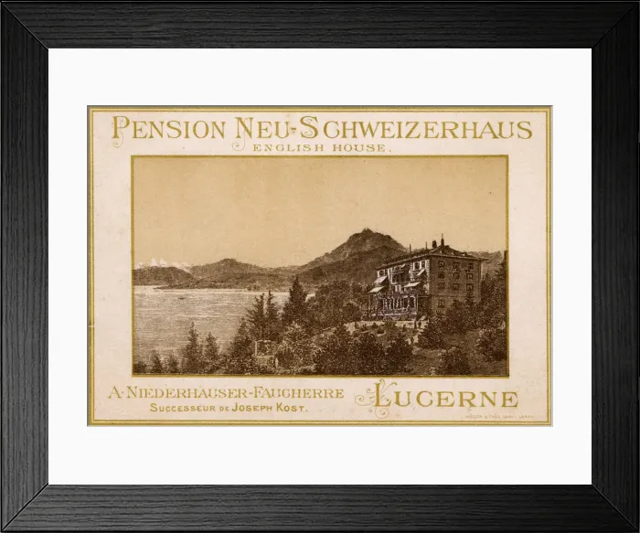 Framed Print : Advertising Postcard for Pension Neu-Schweizerhaus, Lucerne Framed Print : Advertising Postcard for Pension Neu-Schweizerhaus, Lucerne
