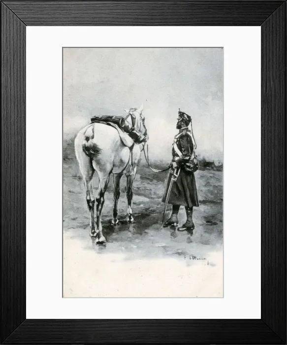 Framed Print : Spanish Cavalryman and his white steed Framed Print : Spanish Cavalryman and his white steed