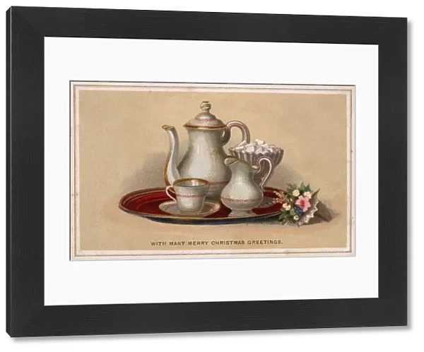 Tea Tray and a bunch of Flowers - Christmas Greetings Card