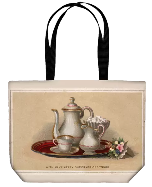 Tea Tray and a bunch of Flowers - Christmas Greetings Card