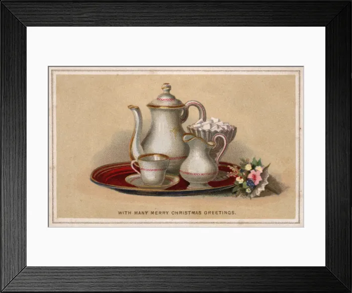 Framed Print : Tea Tray and a bunch of Flowers - Christmas Greetings Card