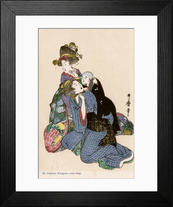 Framed Print : Two women, one with an infant - painting by Utamaro Kitagawa Framed Print : Two women, one with an infant - painting by Utamaro Kitagawa