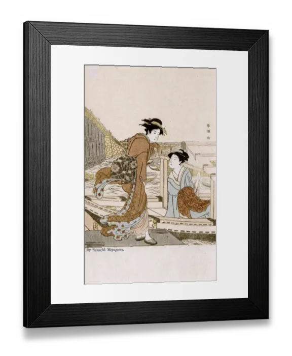Framed Print : Two Women by the riverside by Katsukawa Shuncho Framed Print : Two Women by the riverside by Katsukawa Shuncho