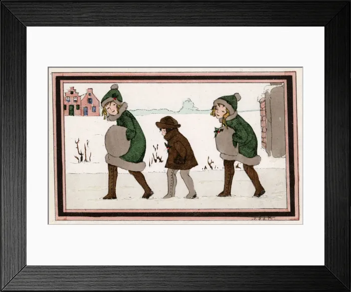 Framed Print : Christmas - Three Dutch girls walk through the snow Framed Print : Christmas - Three Dutch girls walk through the snow