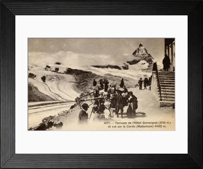 Framed Print : Terrace of the Gornergrat Hotel with view of Matterhorn Framed Print : Terrace of the Gornergrat Hotel with view of Matterhorn