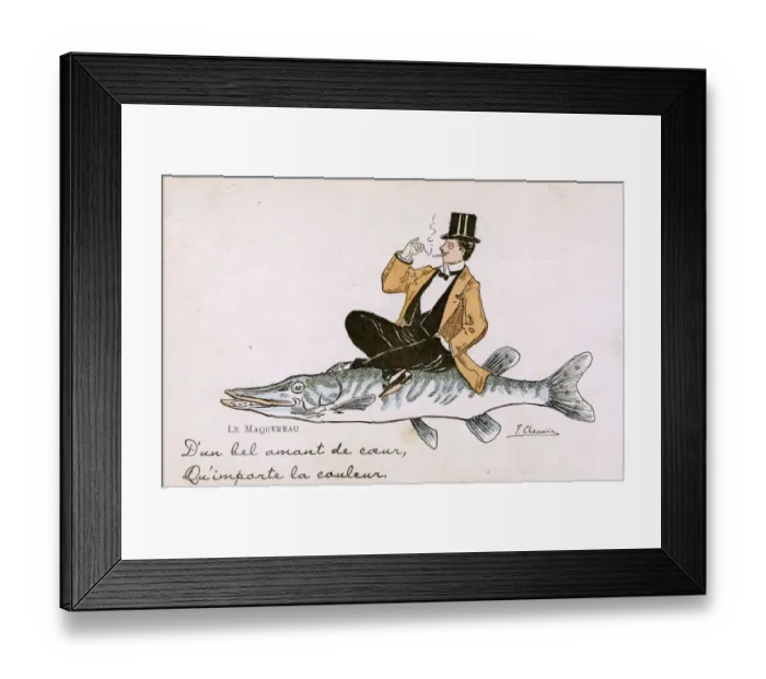 Framed Print : French Humorous Postcard - Gent riding a Pike Framed Print : French Humorous Postcard - Gent riding a Pike