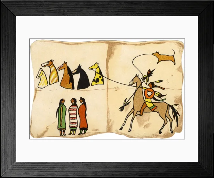 Framed Print : Multi-part story in the Native American Pictograph Tradition Framed Print : Multi-part story in the Native American Pictograph Tradition