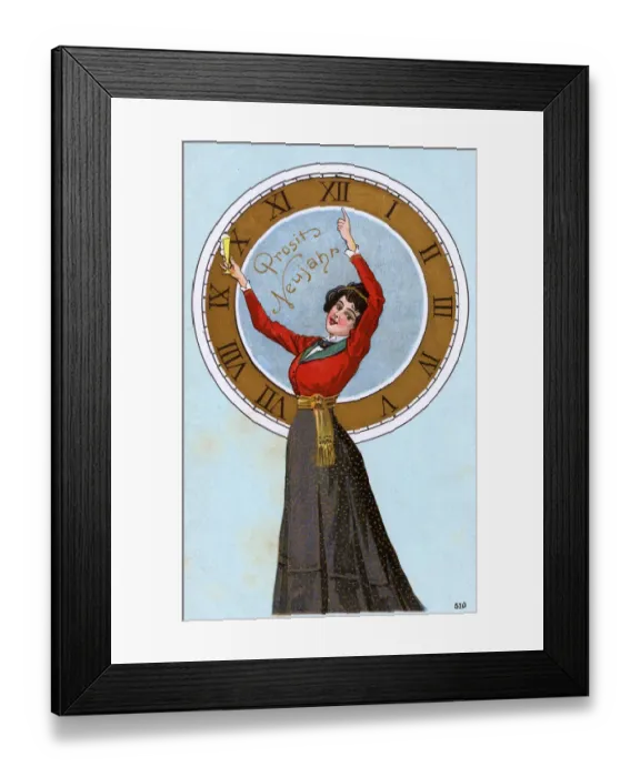 Framed Print : Happy New Year - Jolly German Girl seeing in the New Year Framed Print : Happy New Year - Jolly German Girl seeing in the New Year