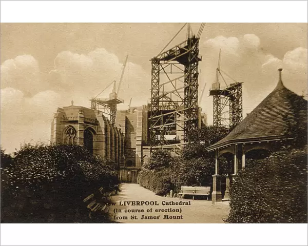 Liverpool Cathedral under construction from St. James Mount