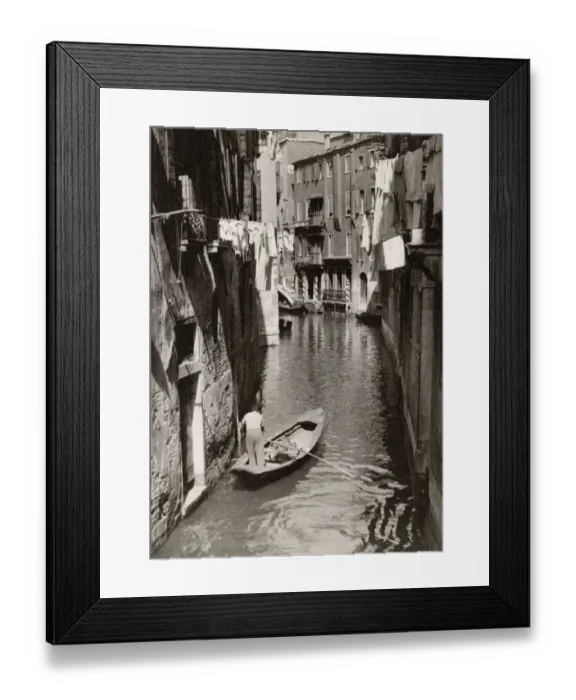 Framed Print : A small back canal, Venice, Italy - A local man off shopping Framed Print : A small back canal, Venice, Italy - A local man off shopping