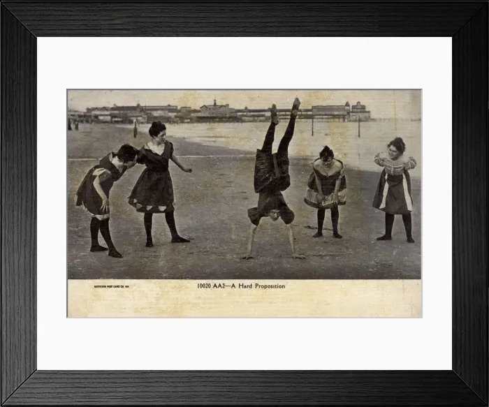 Framed Print : Five girls doing hand-stands on the Beach - USA Framed Print : Five girls doing hand-stands on the Beach - USA