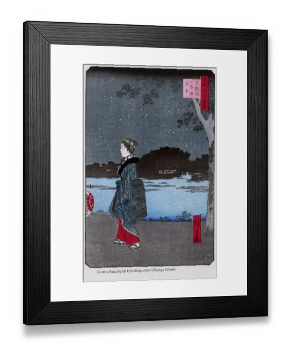 Framed Print : Night Scene - Matsuchiyama Hill and Sanya Canal by Hiroshige