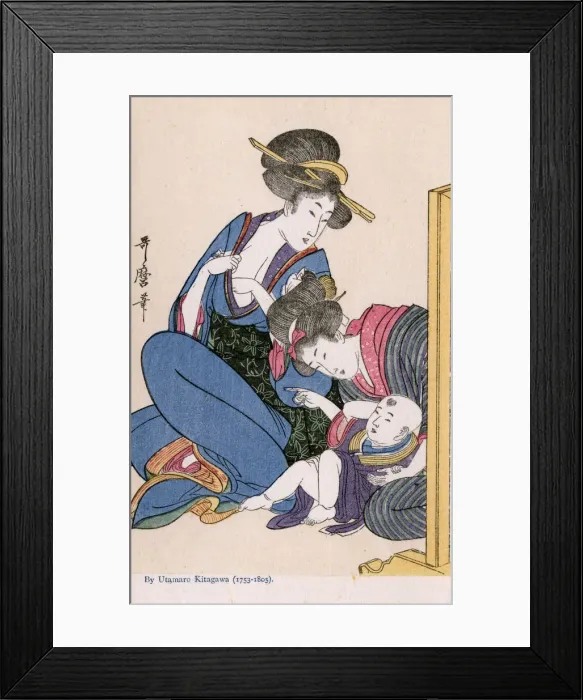 Framed Print : Japanese Mother prepares to feed her baby by Kitagawa Framed Print : Japanese Mother prepares to feed her baby by Kitagawa