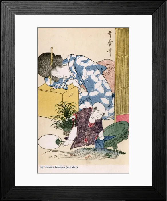 Framed Print : Japanese Mother sleeps as baby causes havoc