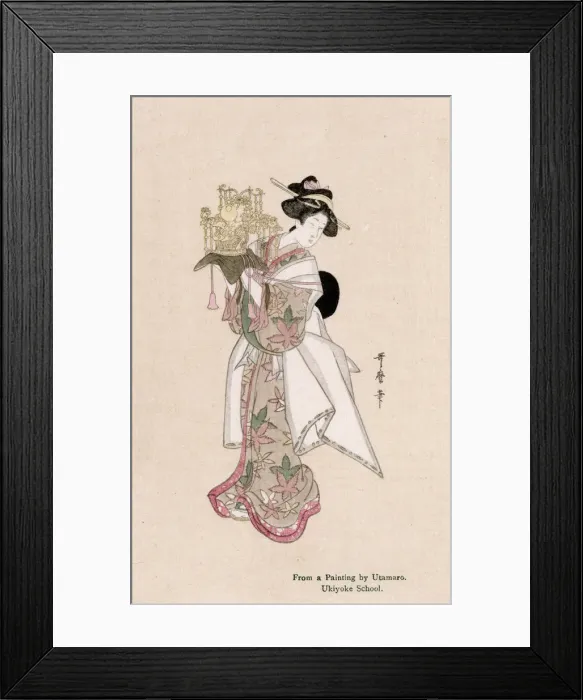 Framed Print : Attendant holding up a magnificent crown by Kitagawa Framed Print : Attendant holding up a magnificent crown by Kitagawa