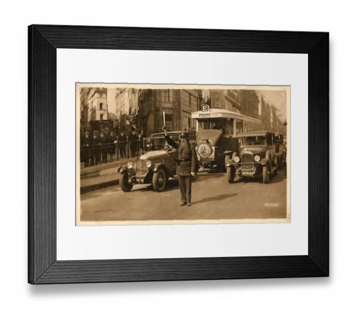 Framed Print : Parisian Officer directing traffic on Les Grand Boulevards Framed Print : Parisian Officer directing traffic on Les Grand Boulevards