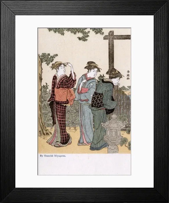 Framed Print : Three Women talking outside by Katsukawa Shuncho Framed Print : Three Women talking outside by Katsukawa Shuncho